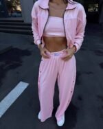 Trijų dalių veliūro kostiumas Baby Pink