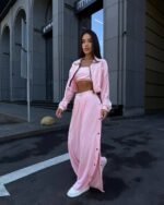 Trijų dalių veliūro kostiumas Baby Pink