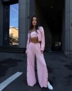 Trijų dalių veliūro kostiumas Baby Pink - Image 2